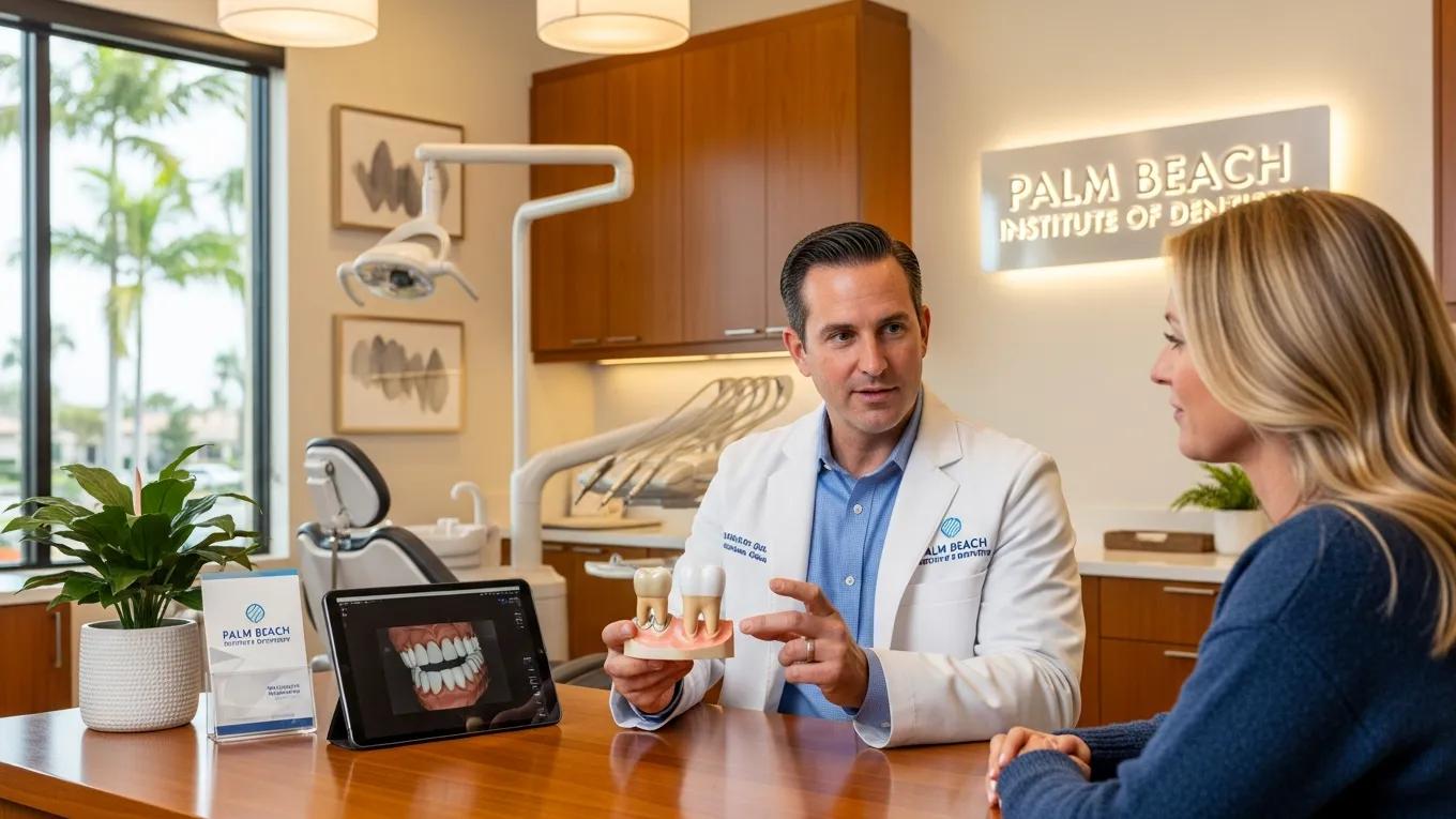 Dental consultation on crowns and fillings in a modern dental office