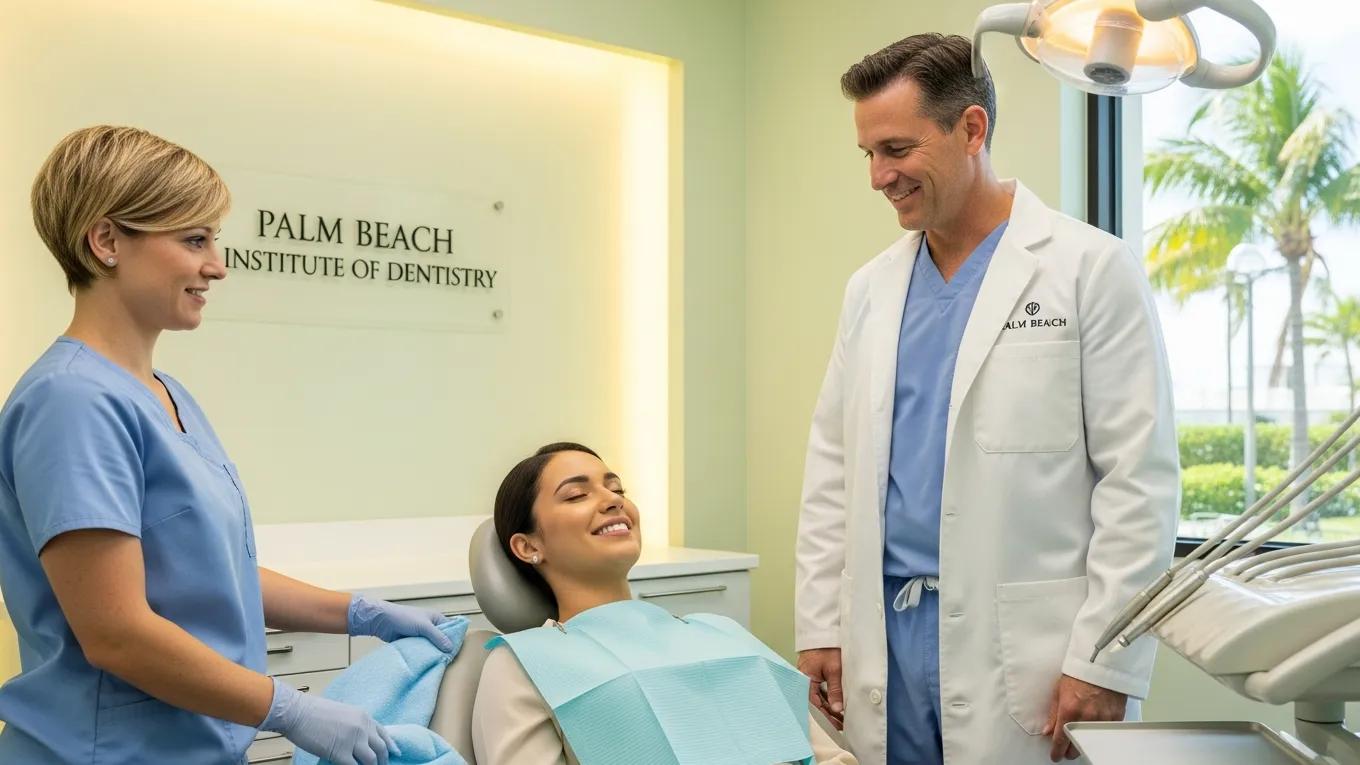 Patient resting comfortably after a dental crown procedure with caring dental staff