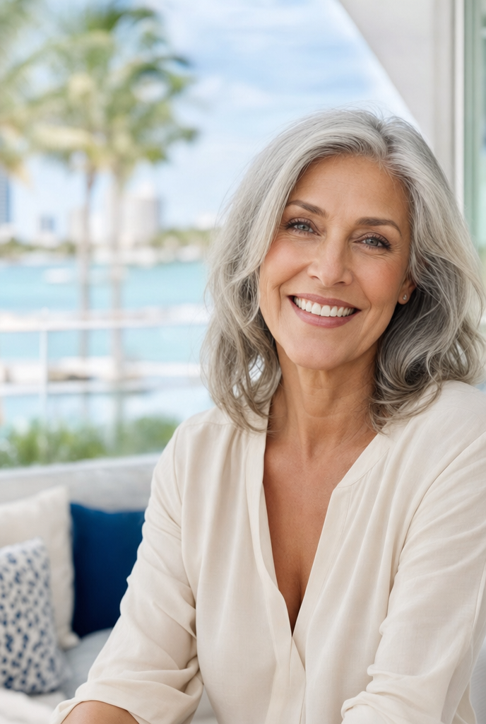 Confident woman smiling after dental implant treatment at Palm Beach Institute of Dentistry, West Palm Beach