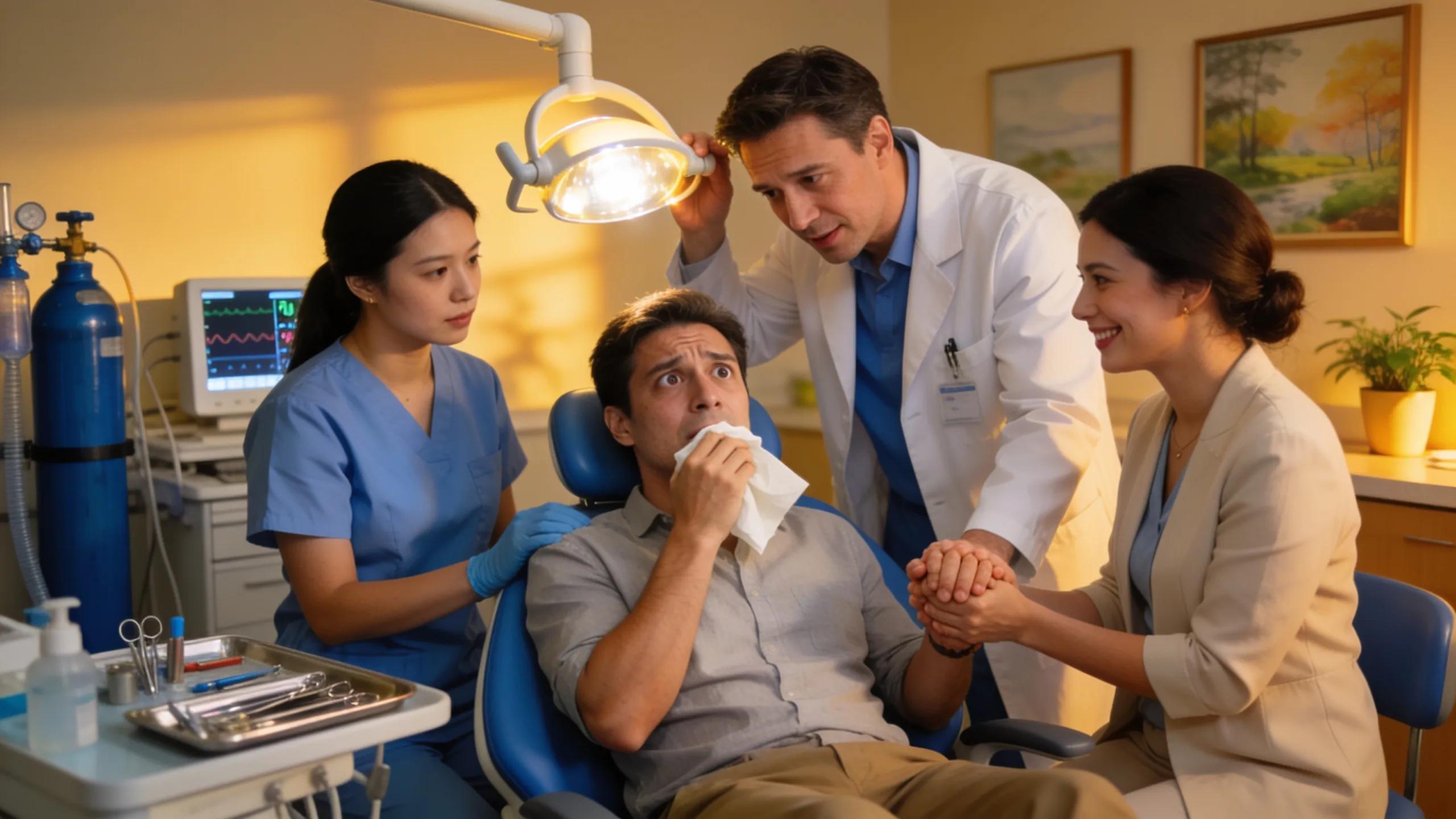 Dental team providing emergency care to a special needs patient in a supportive environment