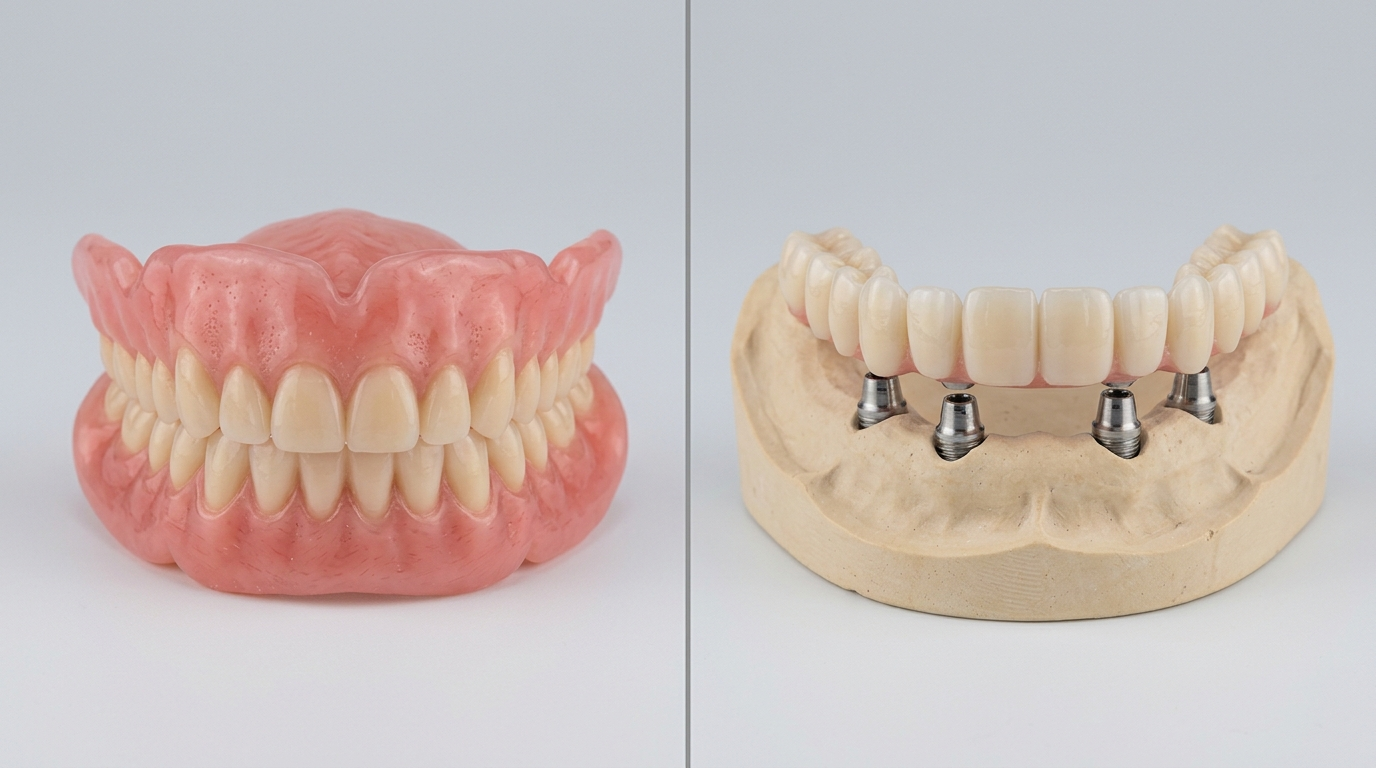 Comparison of a removable denture and a fixed implant bridge