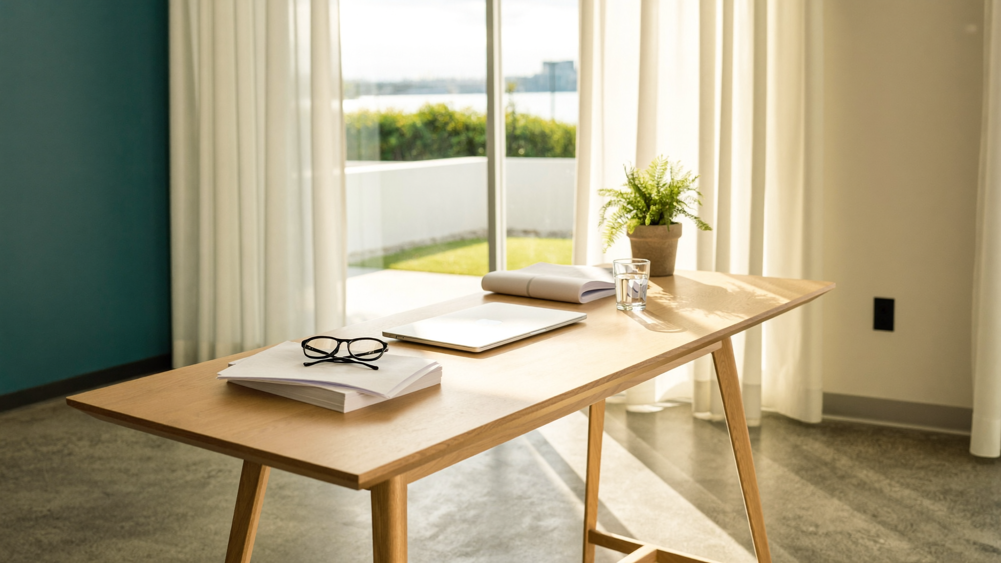 A quiet, sunlit consultation desk with paperwork and reading glasses, where a dental treatment estimate is reviewed before any treatment begins